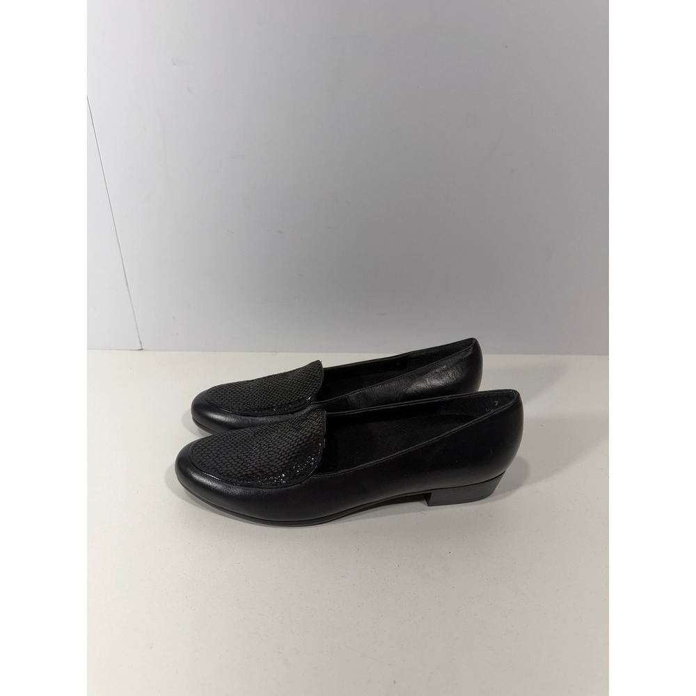 Munro American Womens Black Leather Snakeskin Embossed Loafers 7 N M206288‎